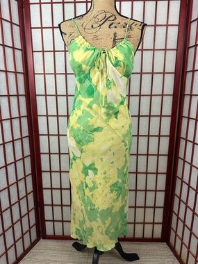 Y2K Jonathan Martin Green and Yellow Floral Tropical Vacation Wesr Midi Dress